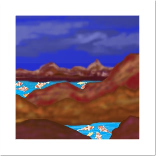 Koi Fish and Mountains (Square) Posters and Art